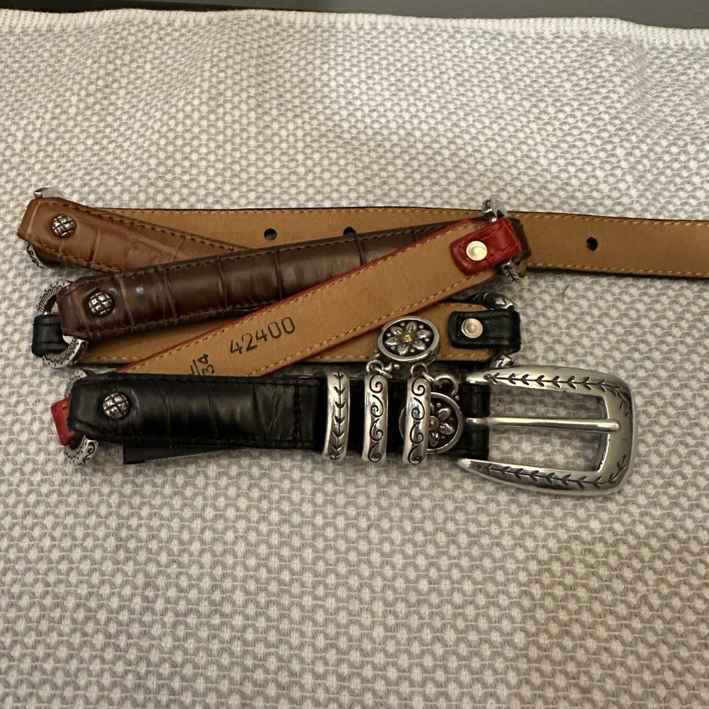 VTG 90s Brighton Red Black Brown Croc Embossed Belt Women’s L Silver Buckle Y2K